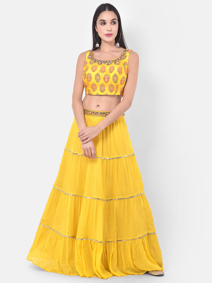 Neerus Yellow georgette printed lehenga set - detail view 2