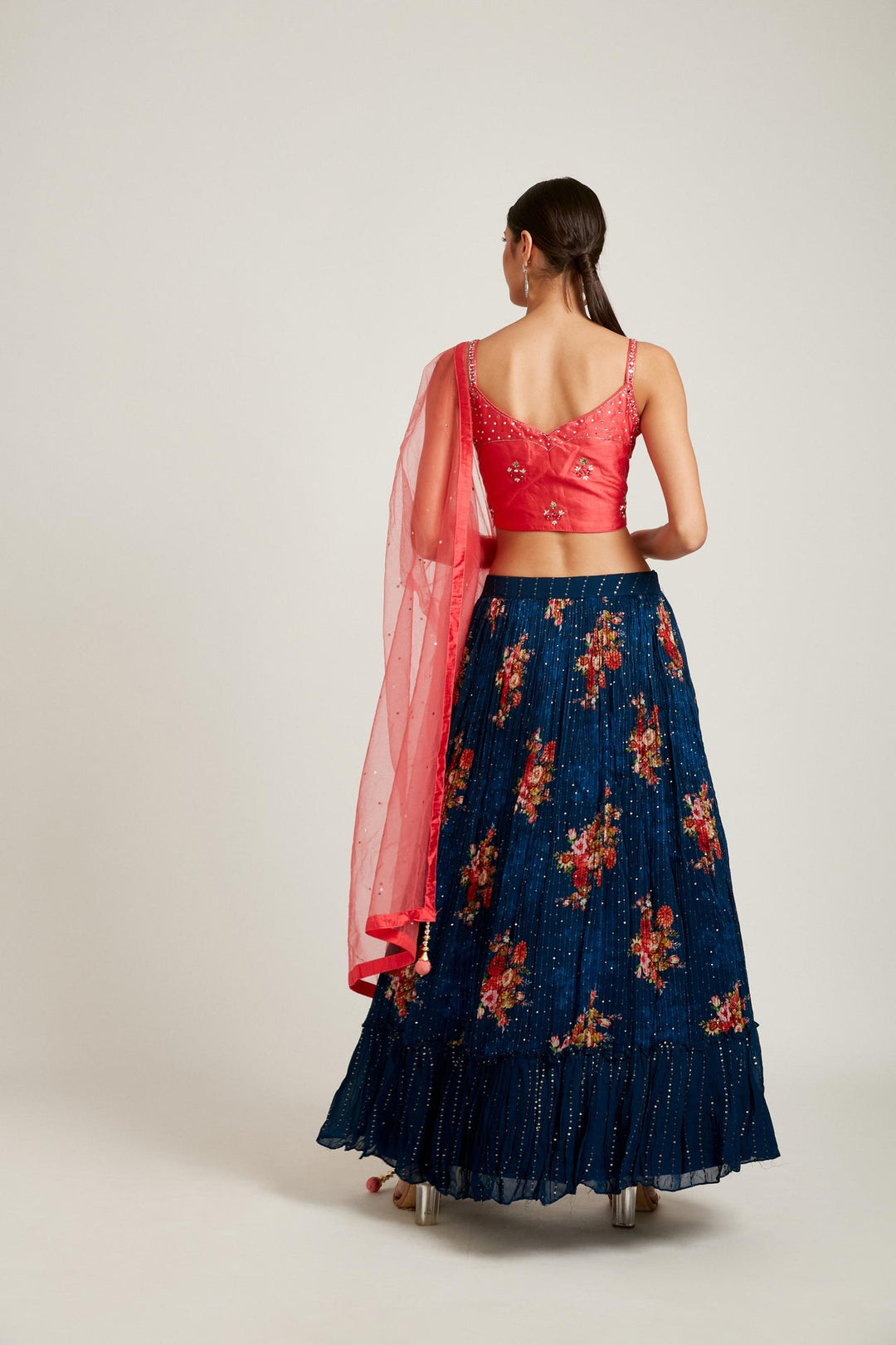 Neerus Blue Georgette Embellished Lehenga Choli Set - detail view 1