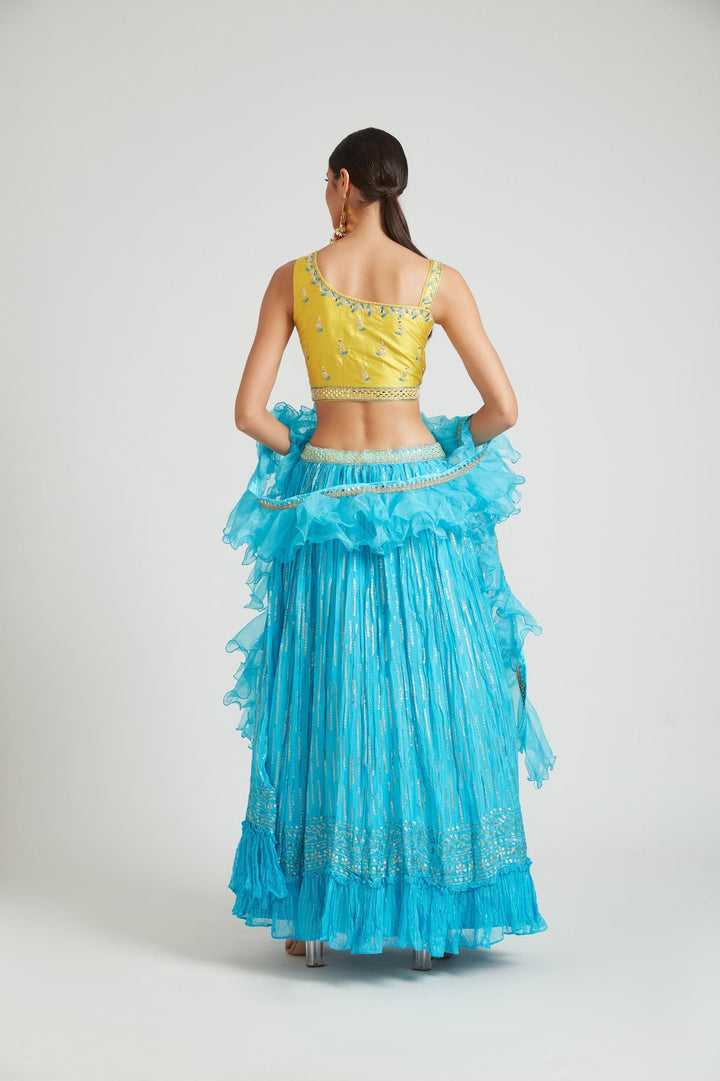 Neerus Green Georgette Embellished Lehenga Choli Set - detail view 1