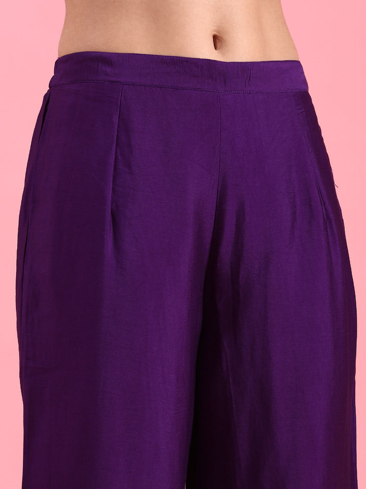 Purple Silk Weaving Long Kali With Palazzo