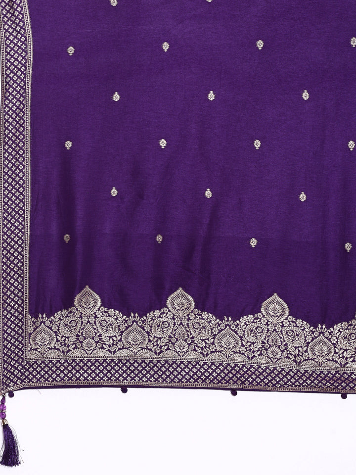 Purple Silk Weaving Long Kali With Palazzo
