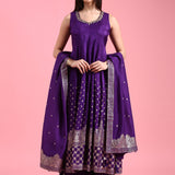 Purple Silk Weaving Long Kali With Palazzo