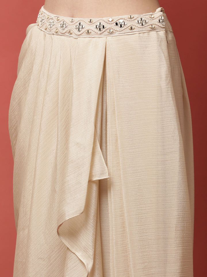 Neerus White Chinon hand embroidered co-ord set blouse skirt jacket - detail view 4