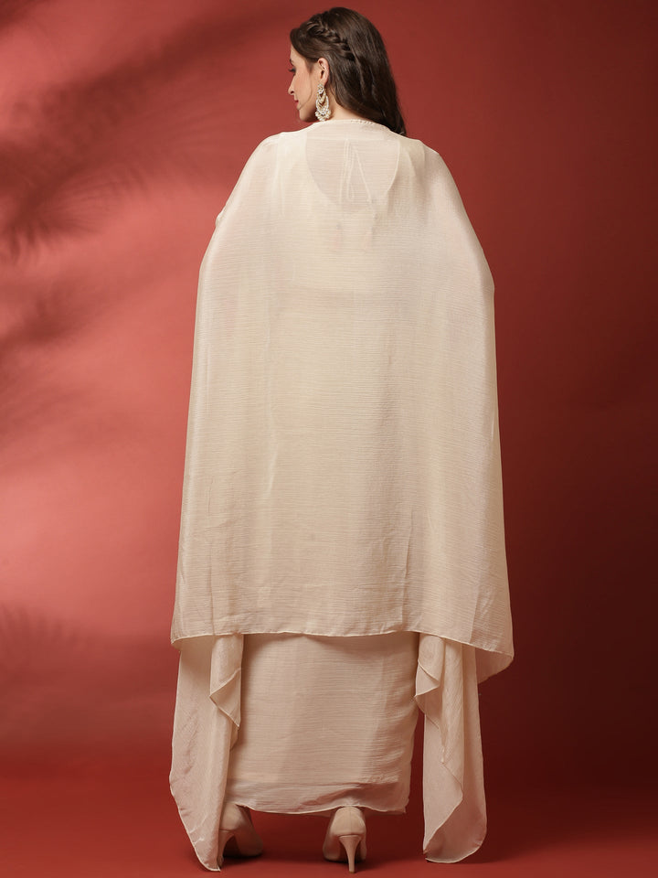 Neerus White Chinon hand embroidered co-ord set blouse skirt jacket - side view