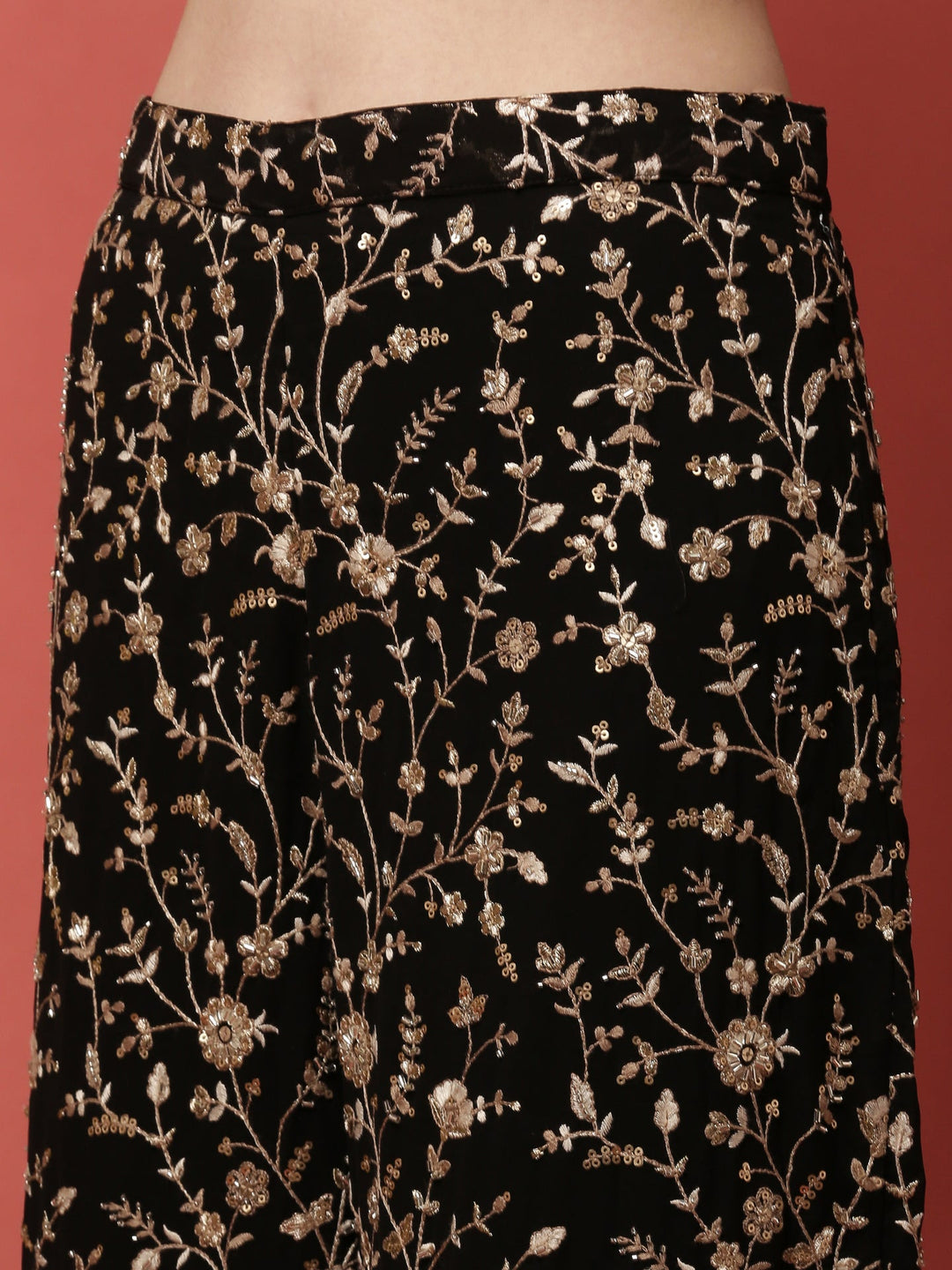Neerus Black georgette embroidered suit set - detail view 3