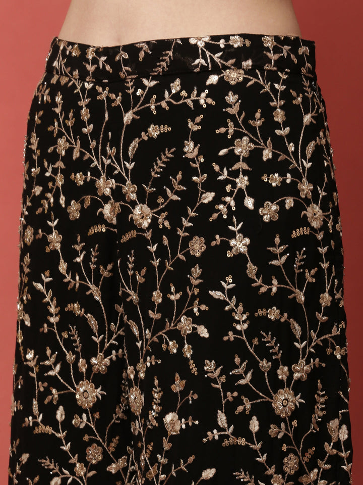 Neerus Black georgette embroidered suit set - detail view 3