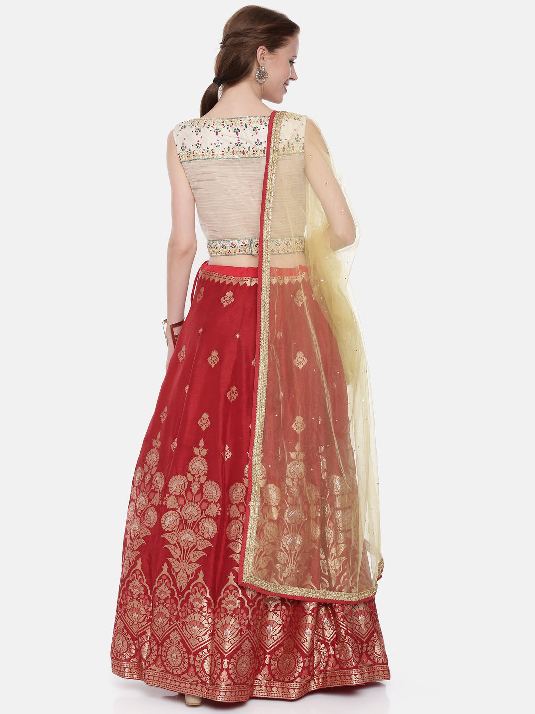 Neerus Beige Banarasi embroidered lehenga set - detail view 3