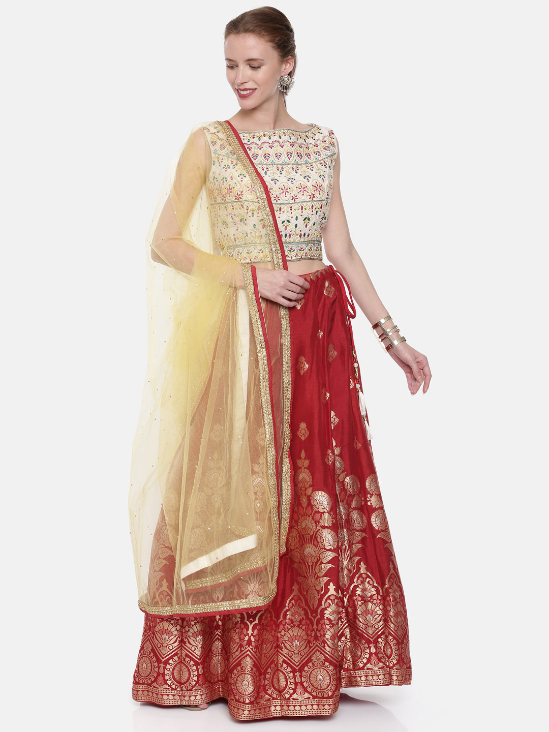 Neerus Beige Banarasi embroidered lehenga set - detail view 4