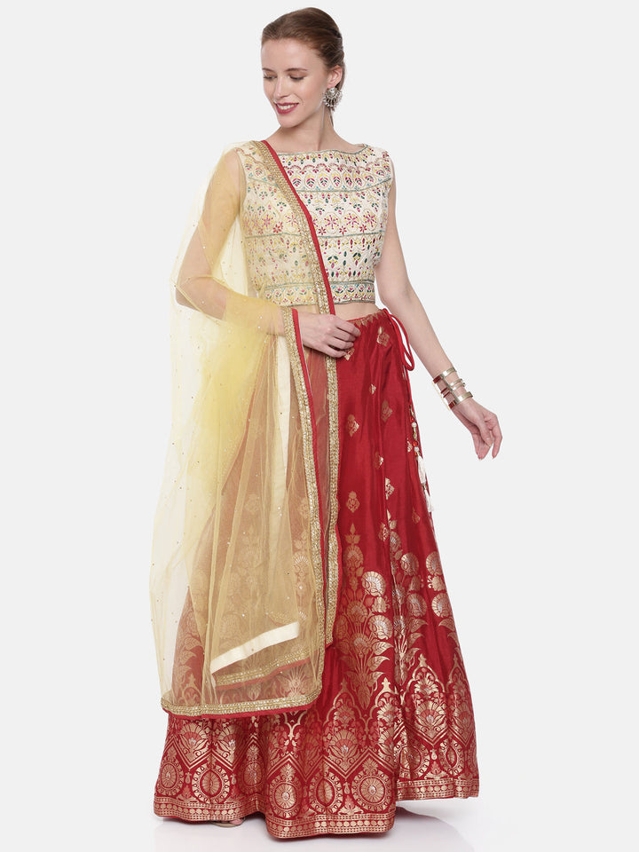 Neerus Beige Banarasi embroidered lehenga set - detail view 4