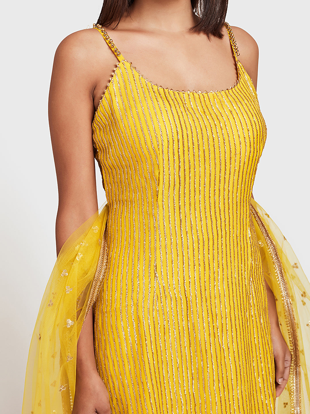 Neerus Yellow Georgette Embroidered Sharara Set - detail view 1