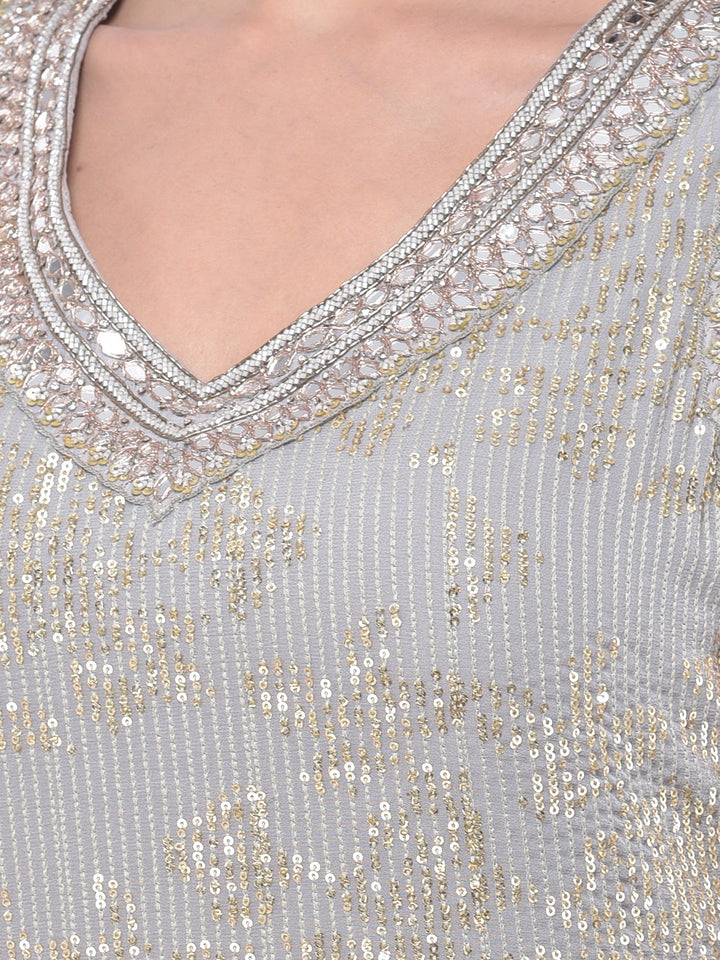 Neerus Multi embellished sharara set kurta dupatta - detail view 2