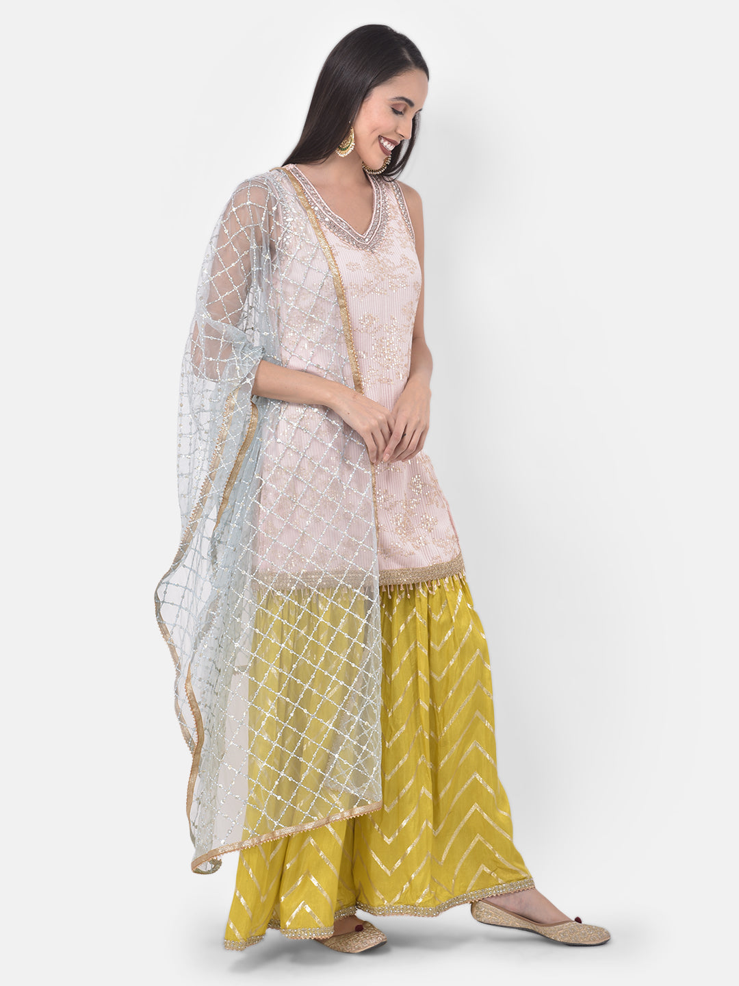 Neerus Multi embellished sharara set kurta dupatta - front view