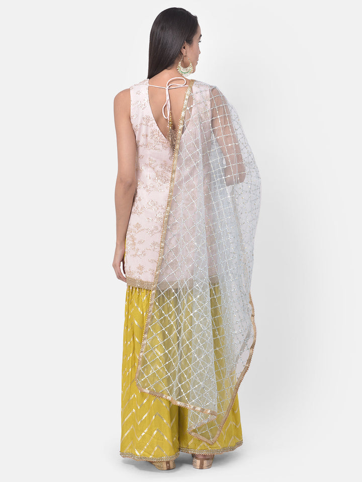 Neerus Multi embellished sharara set kurta dupatta - side view