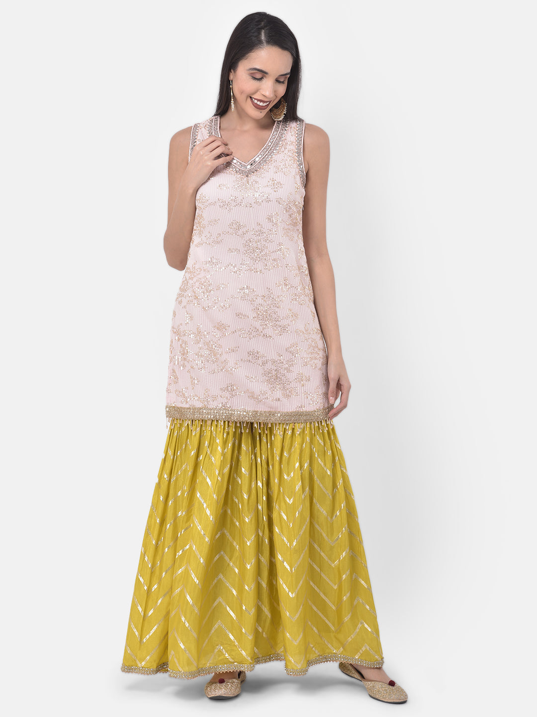 Neerus Multi embellished sharara set kurta dupatta - detail view 4