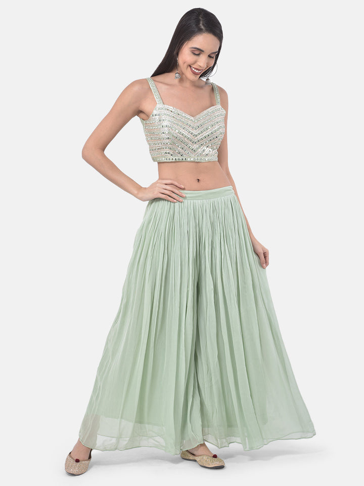 Neerus Green georgette embroidered suit set - detail view 4