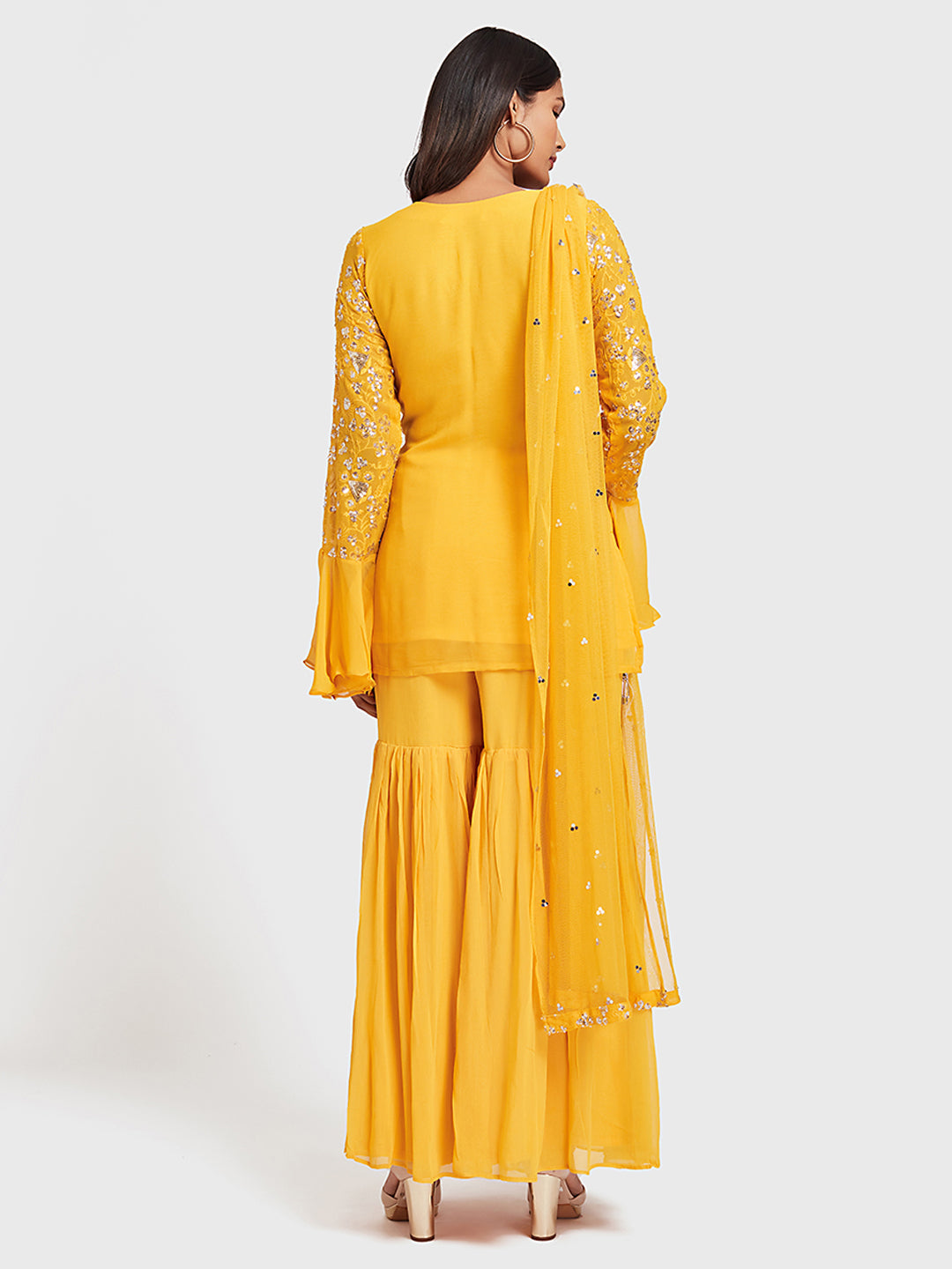 Neerus Yellow georgette embroidered sharara set - detail view 2