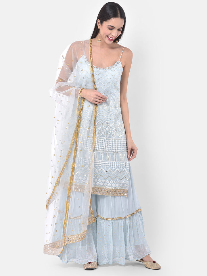 Neerus Grey georgette embroidered sharara set - detail view 5