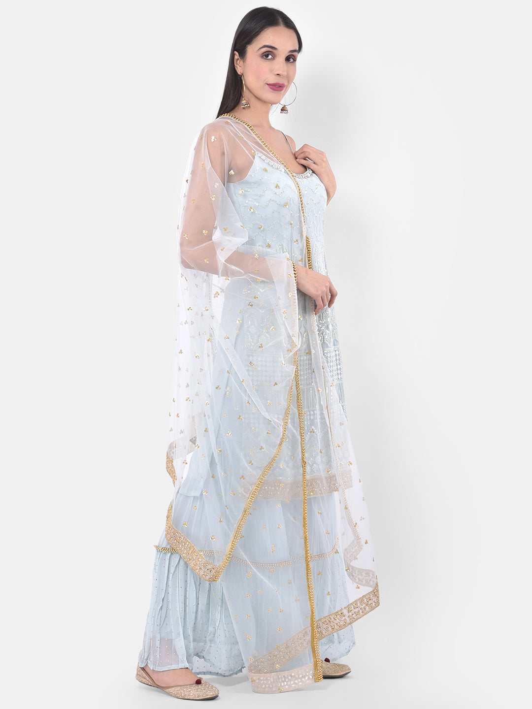 Neerus Grey georgette embroidered sharara set - front view