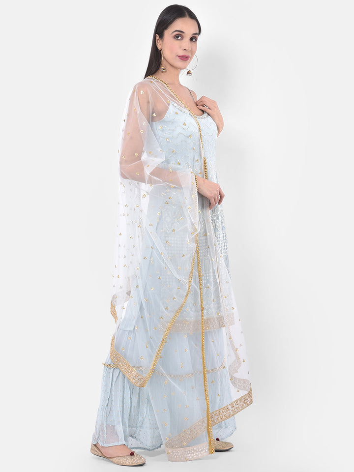 Neerus Grey georgette embroidered sharara set - front view