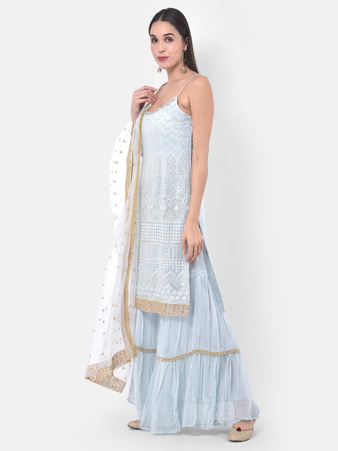 Neerus Grey georgette embroidered sharara set - back view