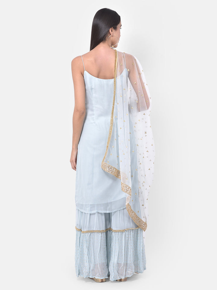 Neerus Grey georgette embroidered sharara set - side view