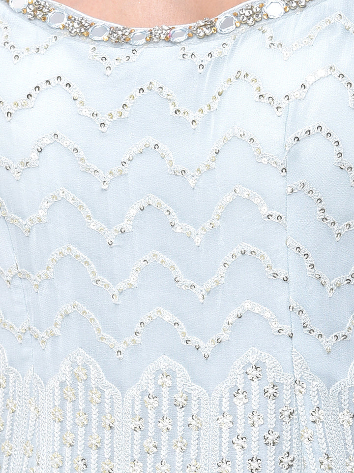 Neerus Grey georgette embroidered sharara set - detail view 1