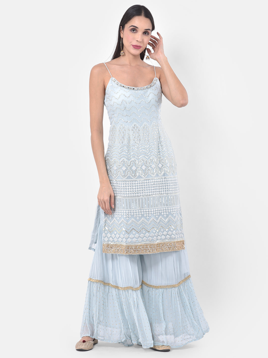 Neerus Grey georgette embroidered sharara set - detail view 4