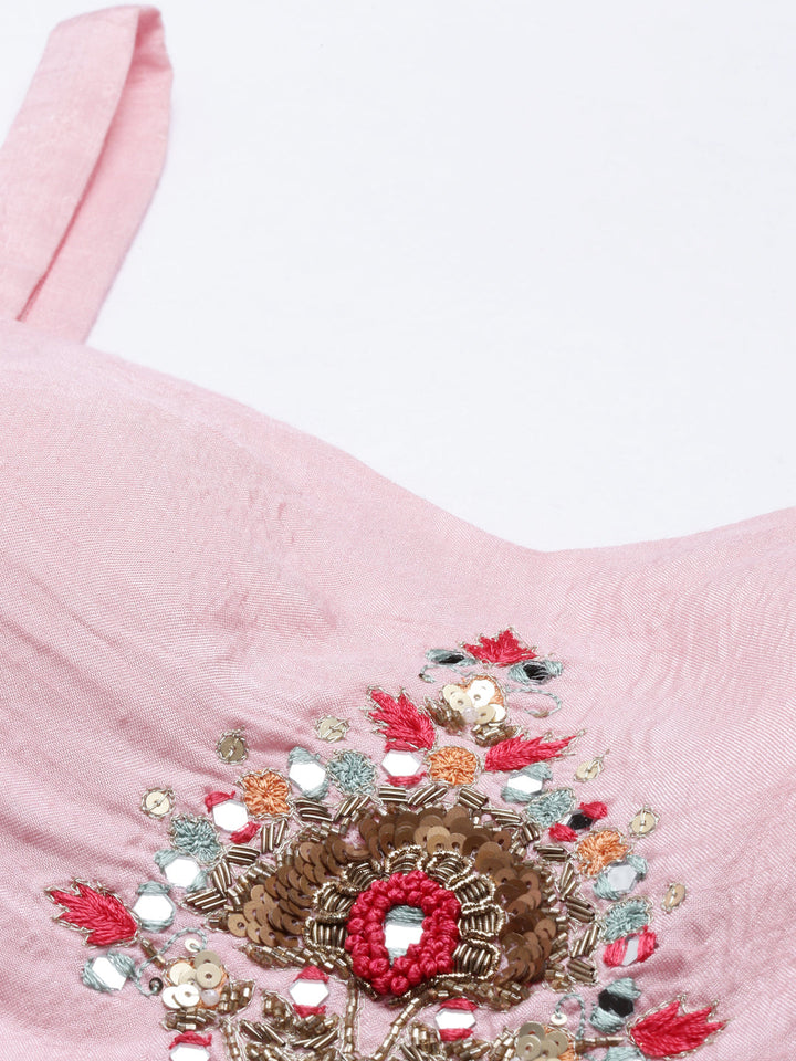 Neerus Pink georgette embroidered suit set - side view