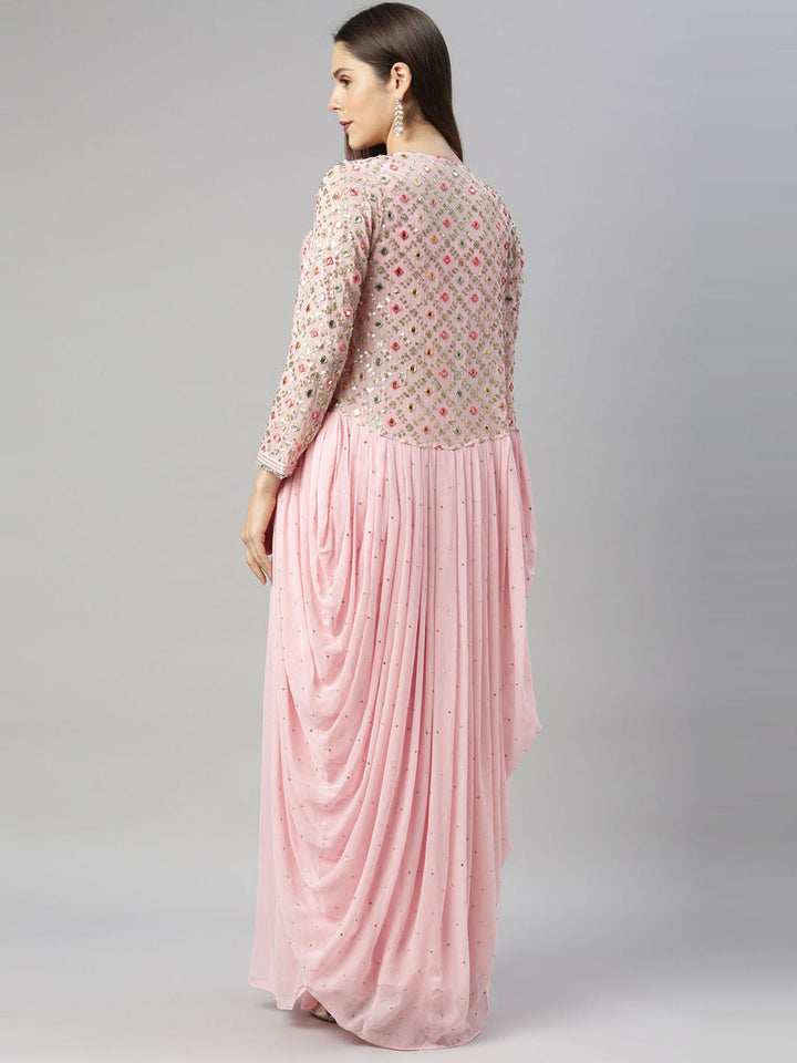 Neerus Pink georgette embroidered suit set - detail view 3