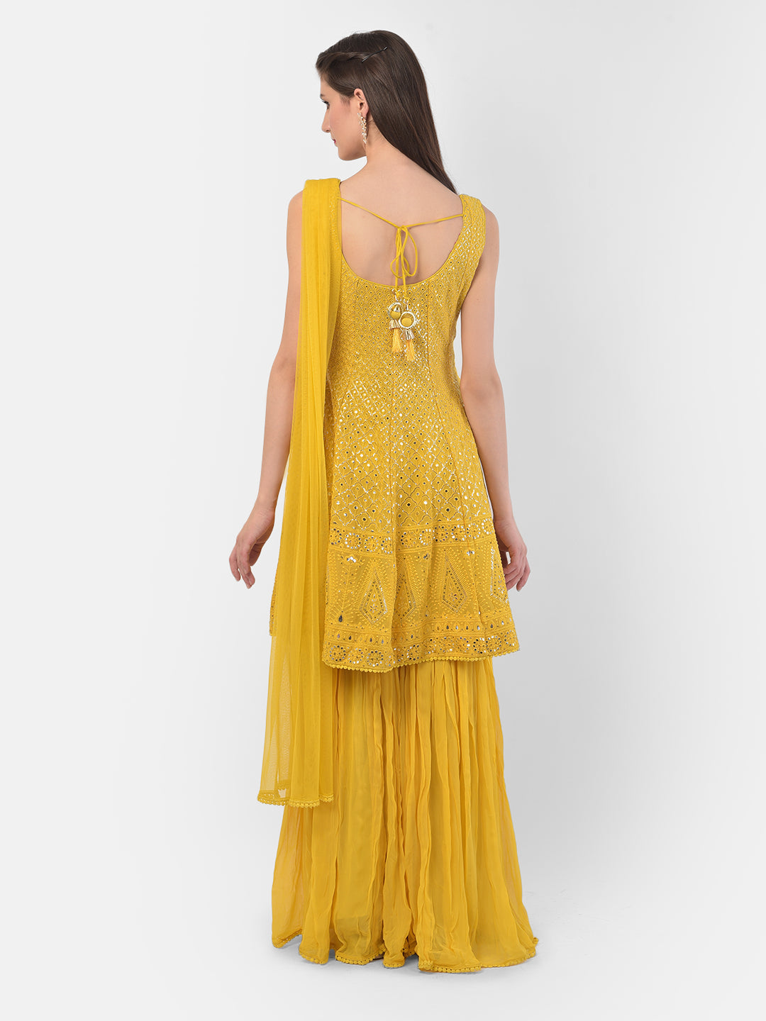 Neerus Yellow Georgette Embroidered Sharara Set - side view