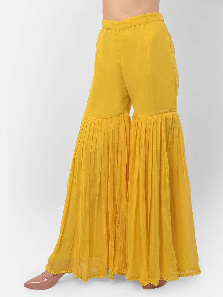 Neerus Yellow Georgette Embroidered Sharara Set - detail view 1