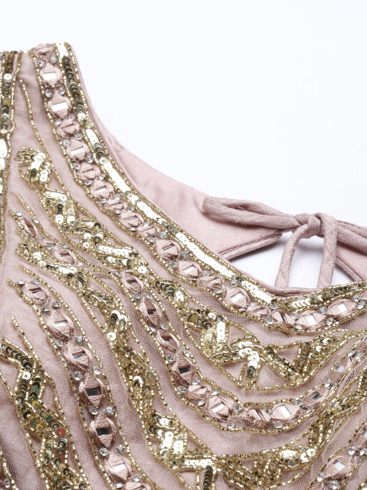 Neerus Pink silk embellished lehenga set - detail view 2