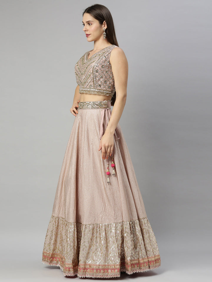 Neerus Pink silk embellished lehenga set - detail view 3