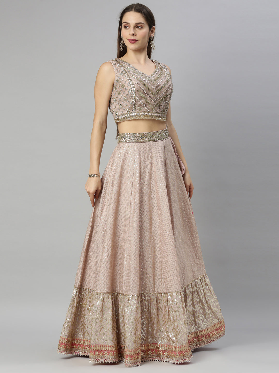 Neerus Pink silk embellished lehenga set - detail view 4