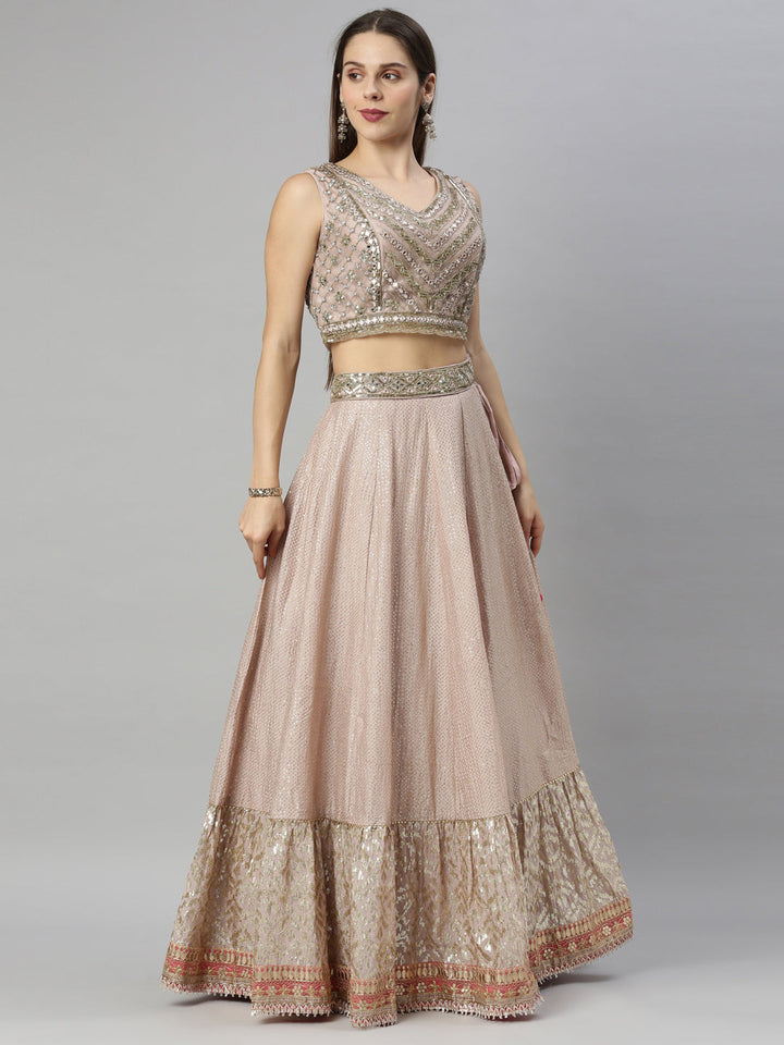 Neerus Pink silk embellished lehenga set - detail view 4