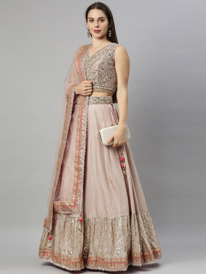 Neerus Pink silk embellished lehenga set - detail view 6