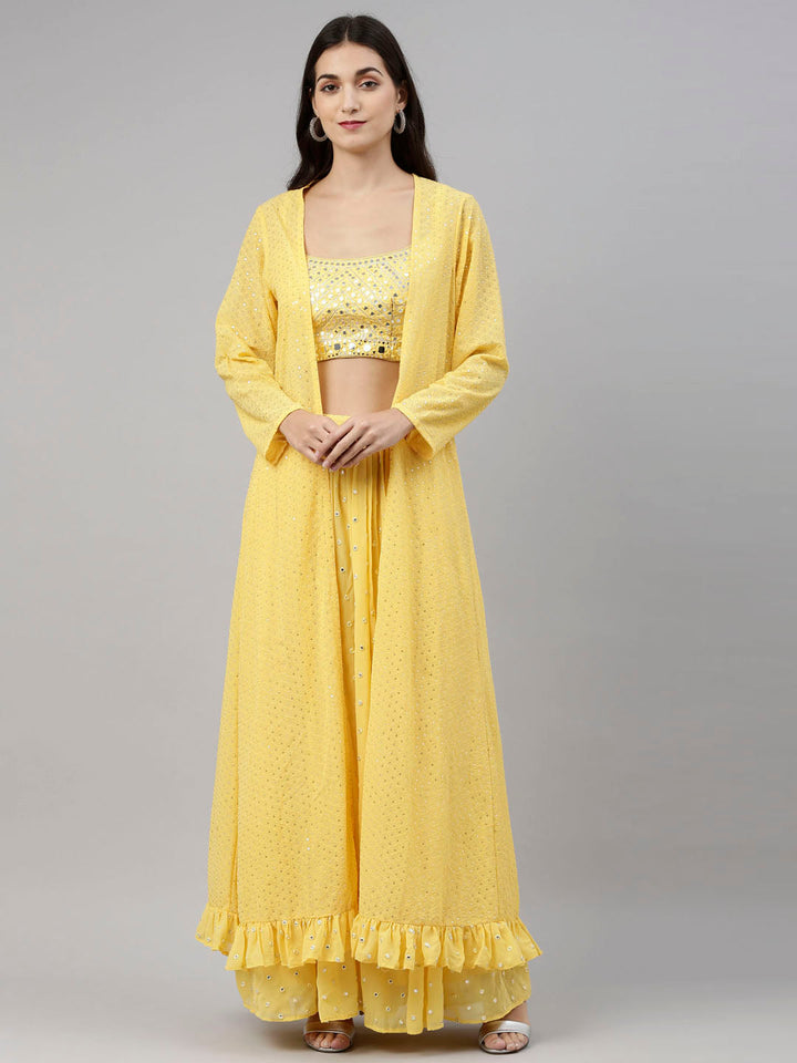 Neerus Yellow georgette printed co-ord set - detail view 4