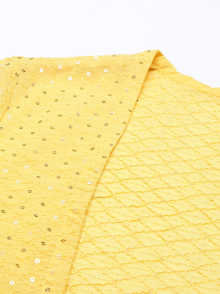 Neerus Yellow georgette printed co-ord set - detail view 5
