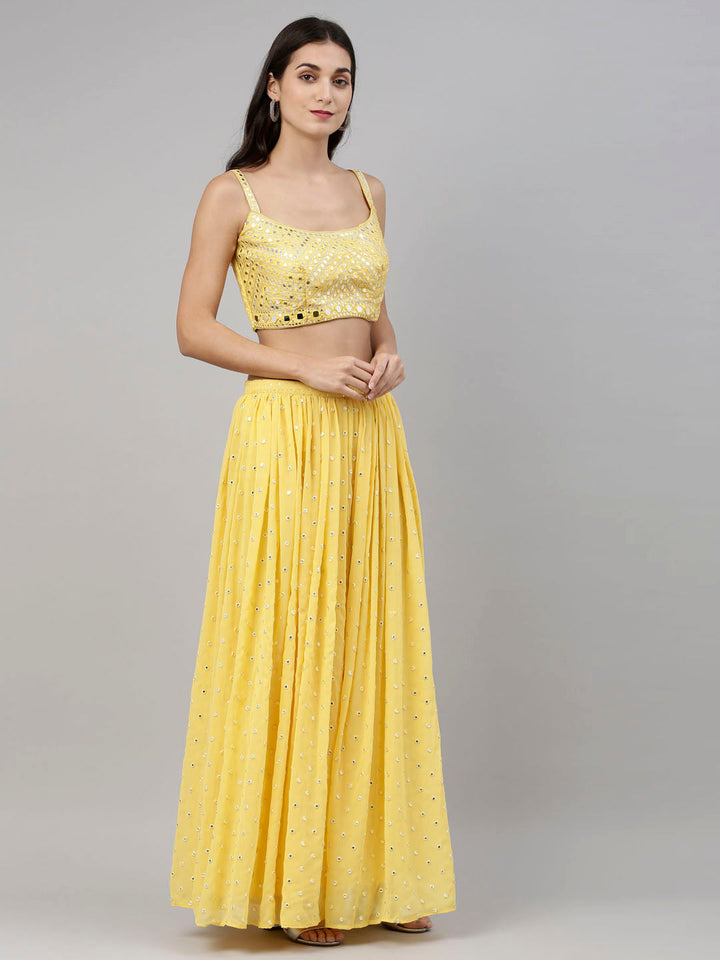 Neerus Yellow georgette printed co-ord set - side view
