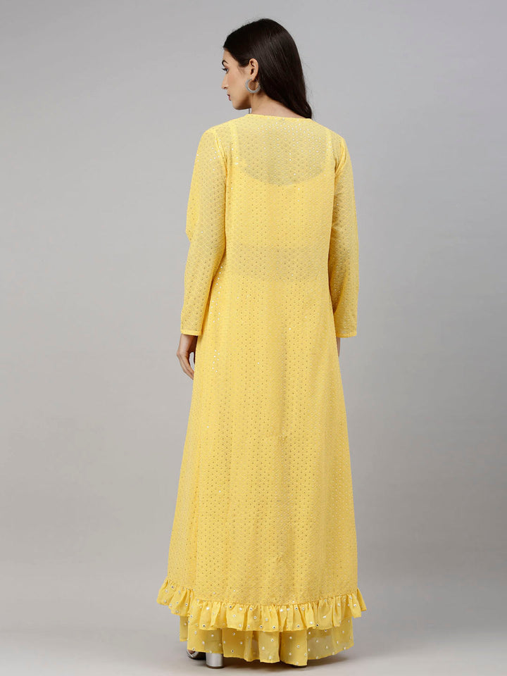 Neerus Yellow georgette printed co-ord set - detail view 1