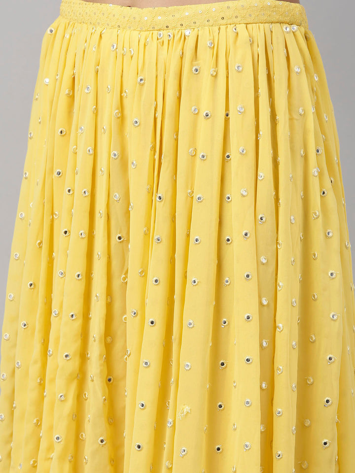 Neerus Yellow georgette printed co-ord set - detail view 2
