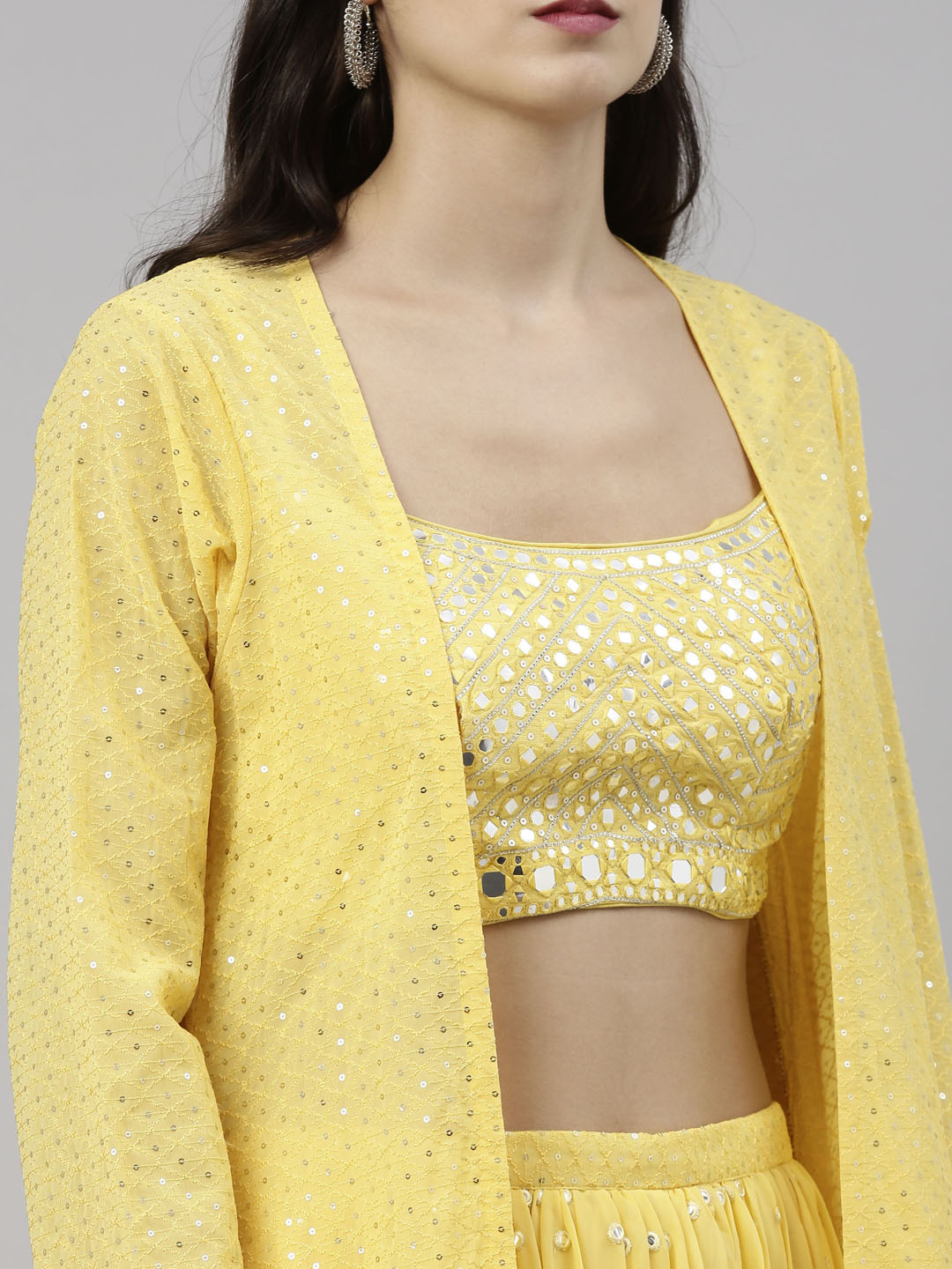 Neerus Yellow georgette printed co-ord set - detail view 3