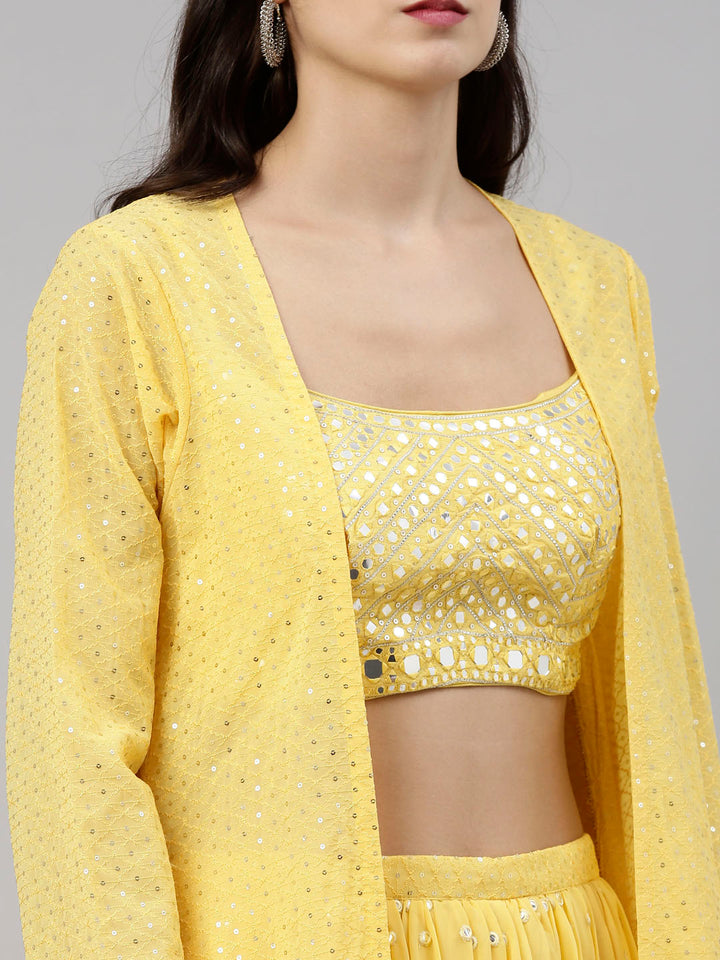 Neerus Yellow georgette printed co-ord set - detail view 3