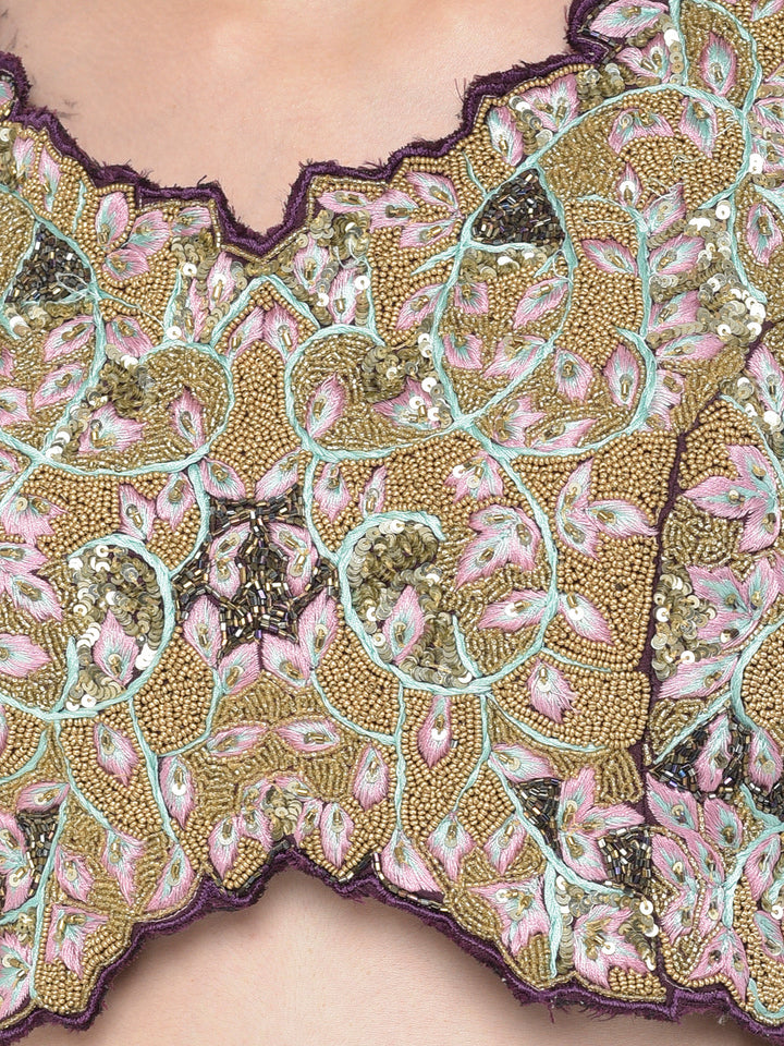 Neerus Maroon georgette embellished lehenga set - detail view 1