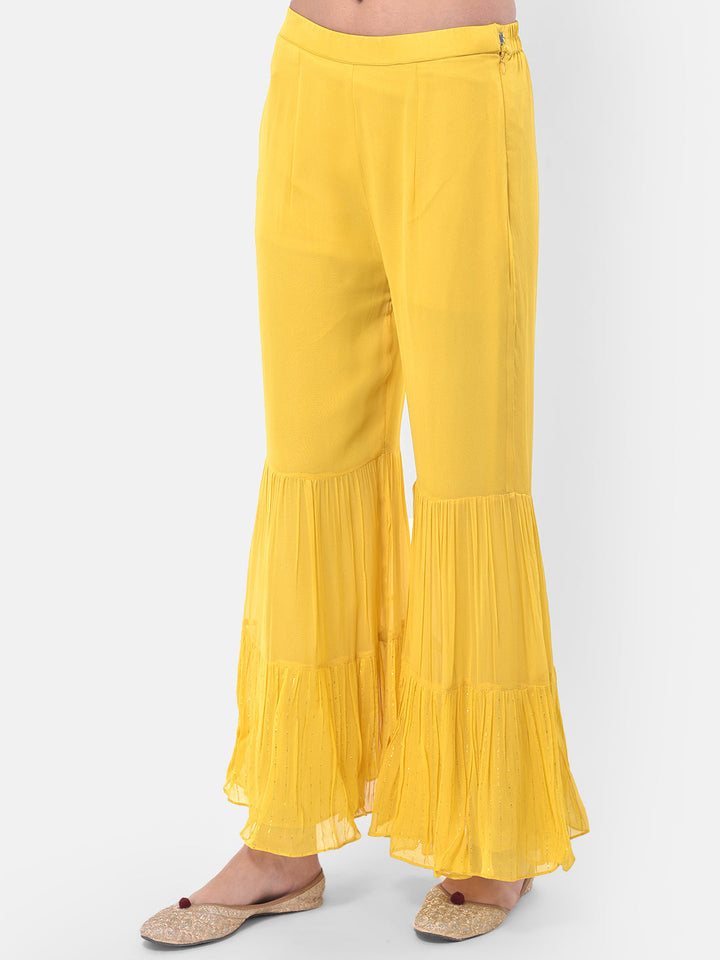 Neerus Yellow embroidered sharara set with jacket - detail view 3