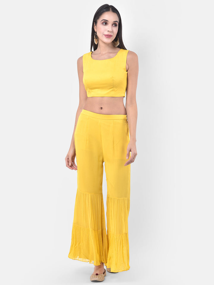 Neerus Yellow embroidered sharara set with jacket - detail view 4