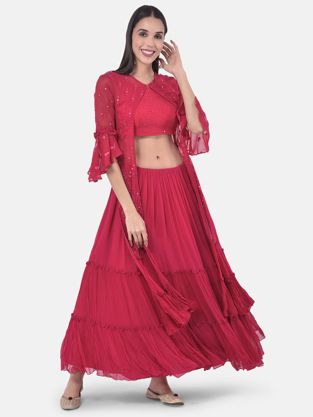 Neerus Pink georgette embroidered suit set - detail view 3
