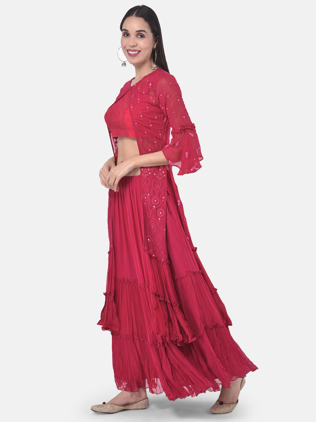 Neerus Pink georgette embroidered suit set - back view