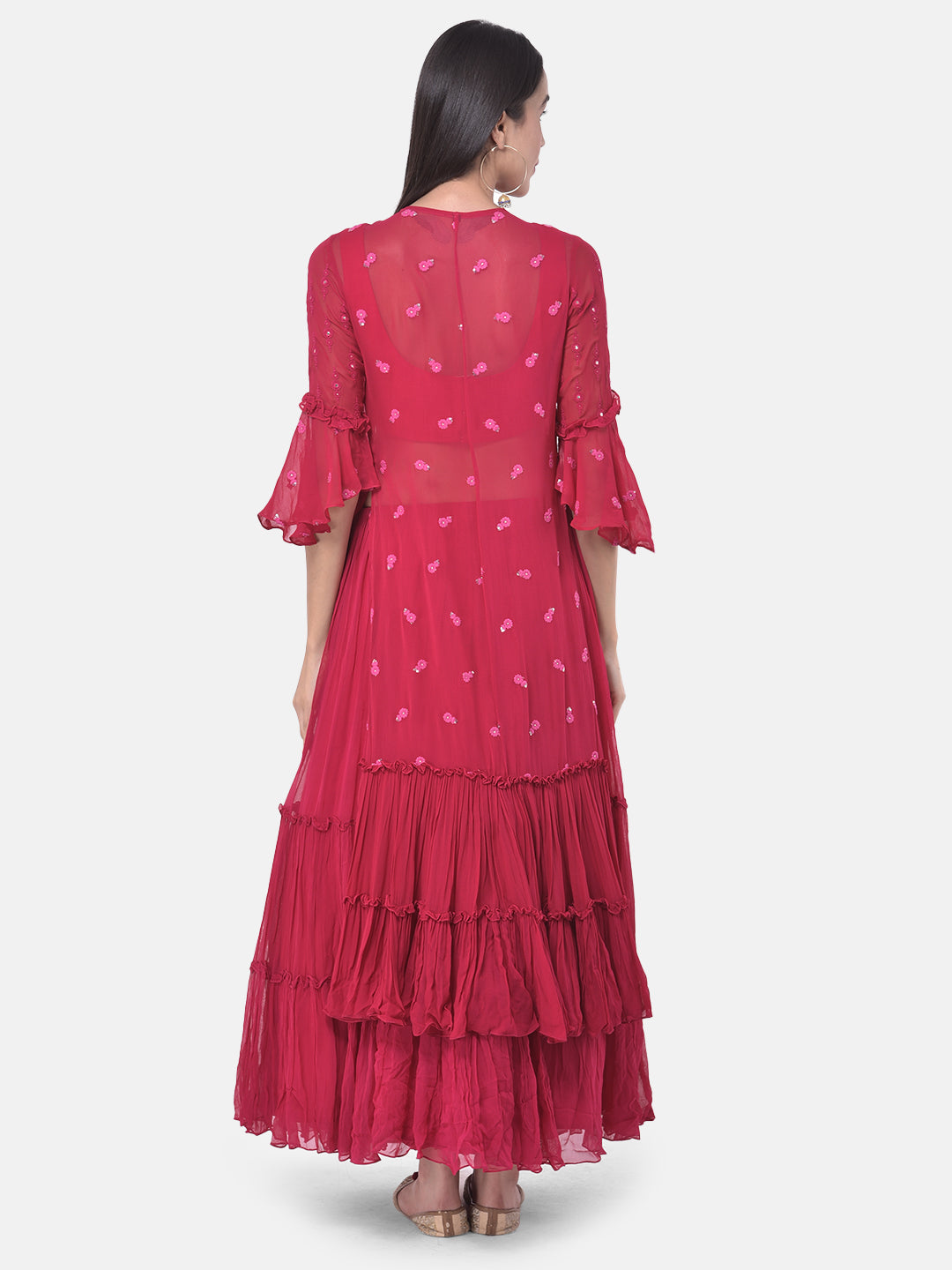 Neerus Pink georgette embroidered suit set - side view