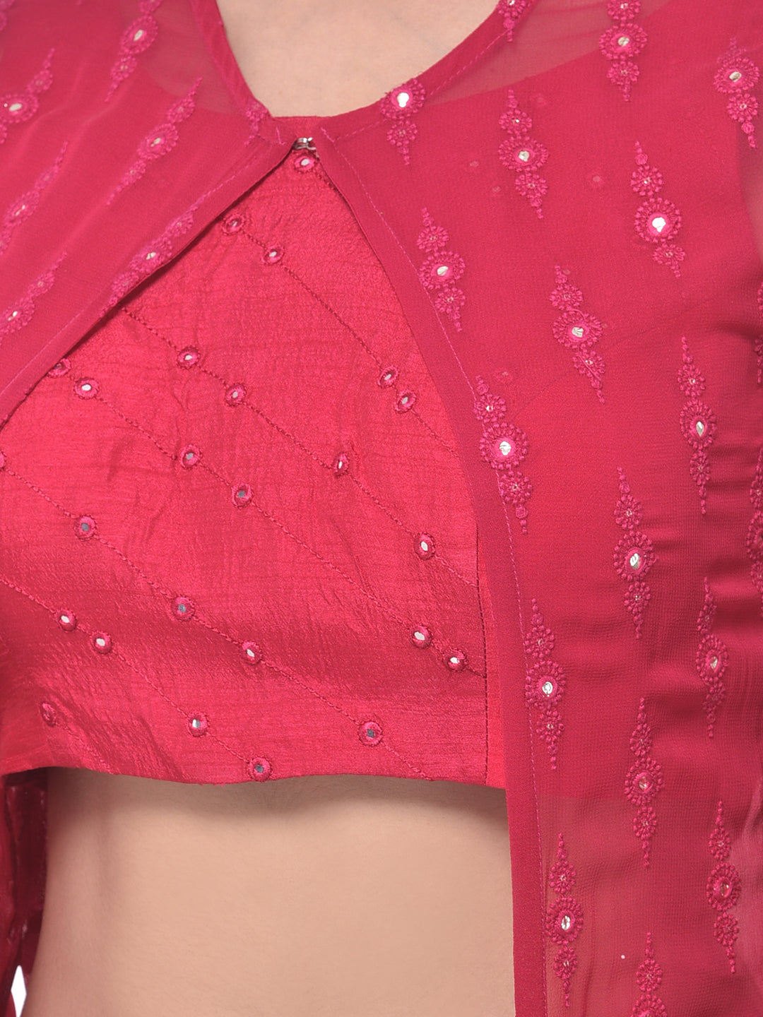 Neerus Pink georgette embroidered suit set - detail view 1
